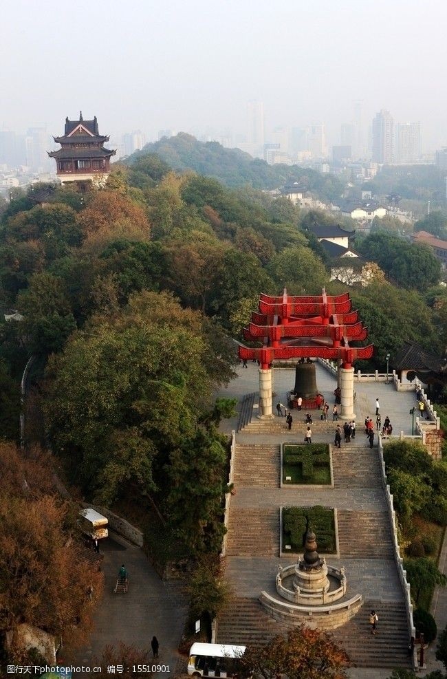 关键词:黄鹤楼景区 湖北省 武汉市 黄鹤楼 景区 山丘 石阶 世纪钟 楼