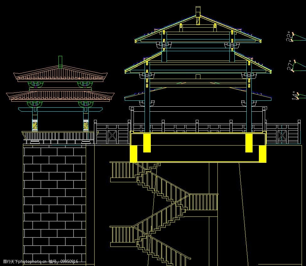 古城门建筑施工图城门侧剖面图片