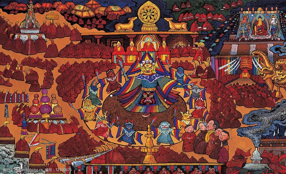 关键词:西藏文化 西藏 墙绘 壁画 彩绘 人 房子 龙 宗教文化 绘画书法
