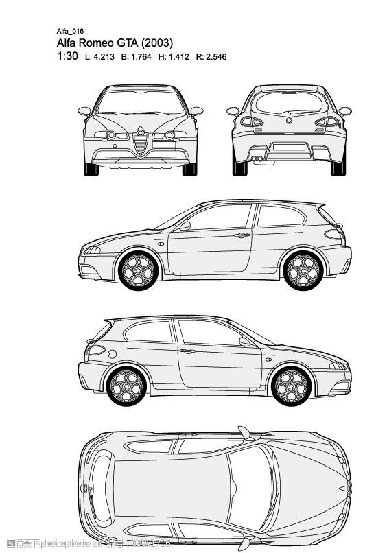 阿尔法romeogta(2003)款汽车线稿图片