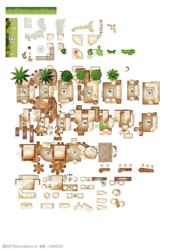 关键词:家具彩色平面图 床 沙发 绿化 桌椅 psd分层素材 源文件 300