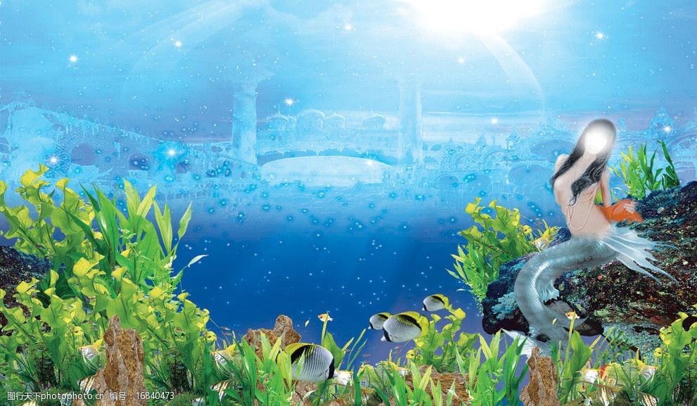 关键词:海底世界 美人鱼 珊瑚礁 大海 精美的珊瑚 海底城堡 礁石 psd
