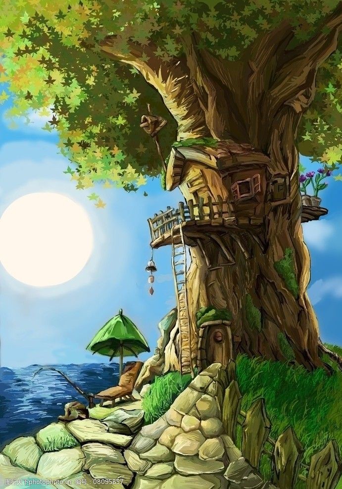 关键词:树 房子 漫画 风景漫画 动漫动画 设计 300dpi jpg