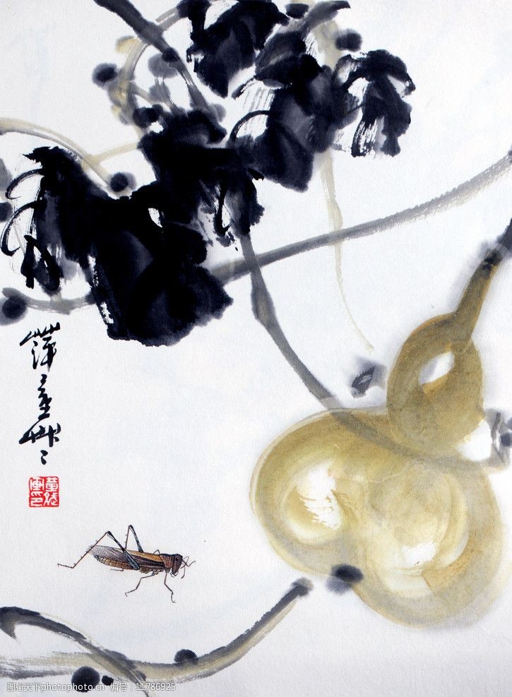 关键词:葫芦草虫图 美术 中国画 水墨画 葫芦 草虫 国画艺术 国画集66