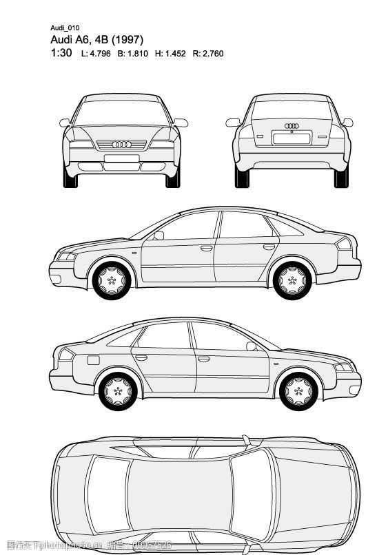奥迪a64b(1997)汽车线稿图片