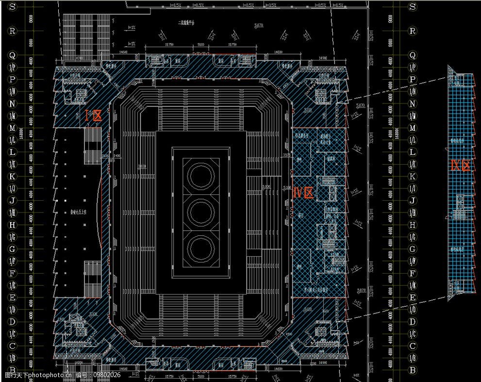 奥运摔跤馆赛后二三层平面防火分区示意图图片