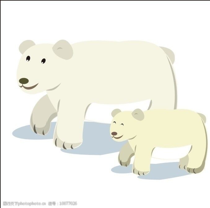 关键词:可爱的北极熊 卡通小动物 雪白 母熊和小熊 母爱 卡通设计