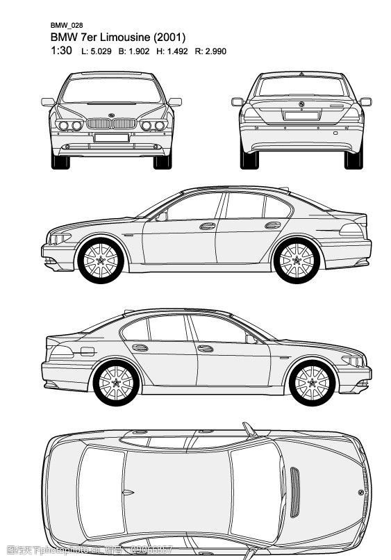 宝马7系bmw7erlimousine(2001)汽车线稿图片