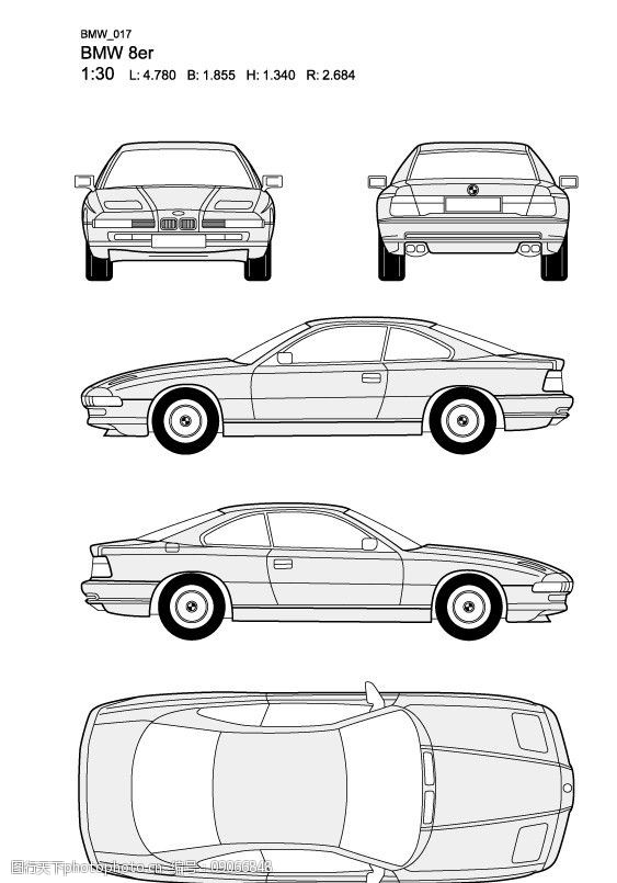 宝马8系bmw8er汽车线稿图片