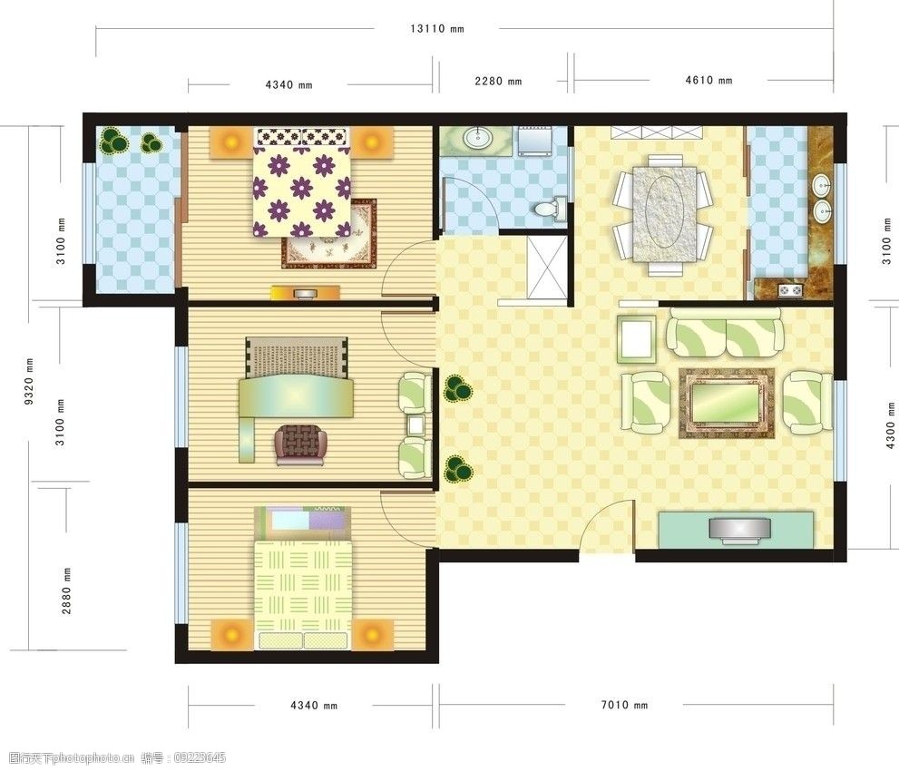 关键词:居室平面图 图库 家装素材 三居室 室内设计 建筑