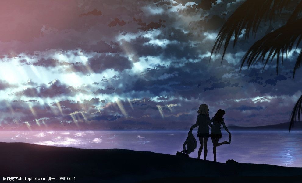 关键词:黄昏 海边 女孩 树 背景 壁纸 jpg 风景漫画 动漫动画 设计 72