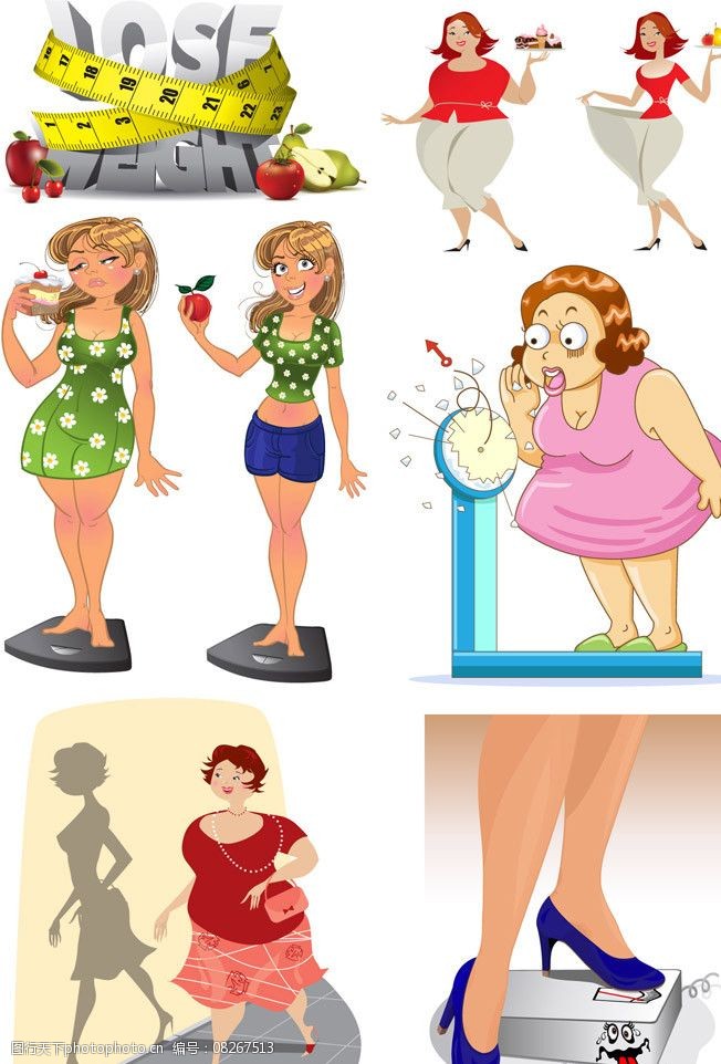 女人 表情 蔬菜 水果 称体重      手绘 卡通 矢量 妇女女性 矢量人物