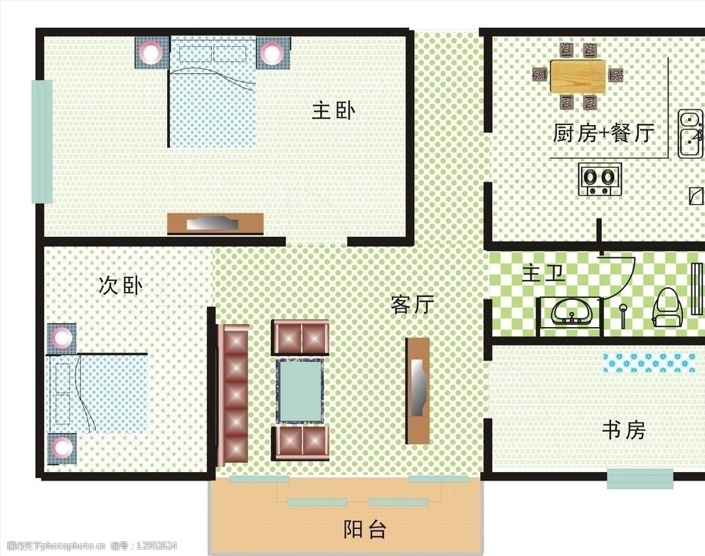 设计图 书房 沙发 电视机 床 平面设计图 其他设计 广告设计 矢量 cdr