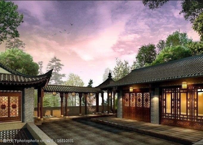 关键词:古建筑外观效果图 中国建筑 古建筑 天空 植物 树木 屋顶