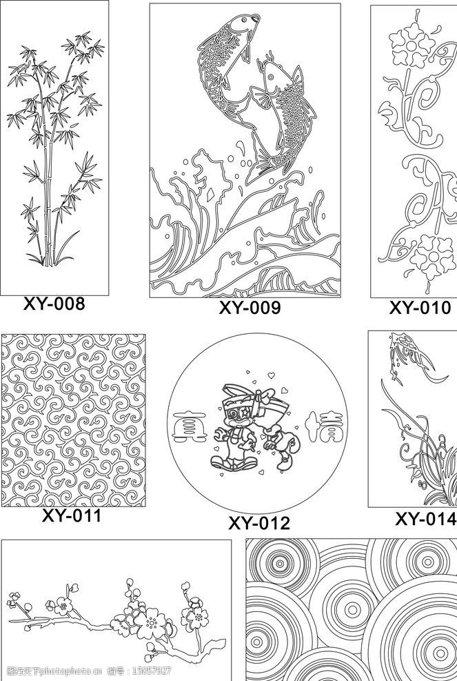 竹子鱼浪花梅花花纹玻璃刻绘图片图片-图行天下图库