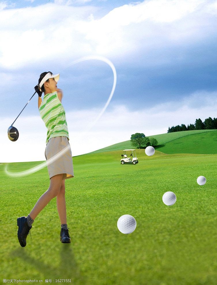 关键词:高尔夫球场 挥杆高尔夫球美女 高尔夫球 美女 蓝天 白云 草地