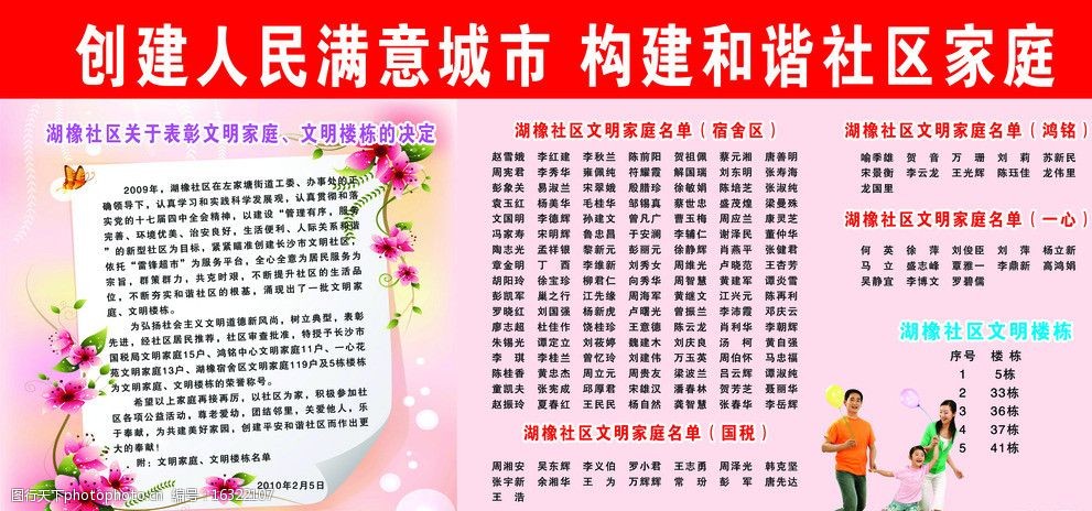 关键词:创建人民满意城市宣传栏 花纹 文明家庭知识 家庭名单 展板