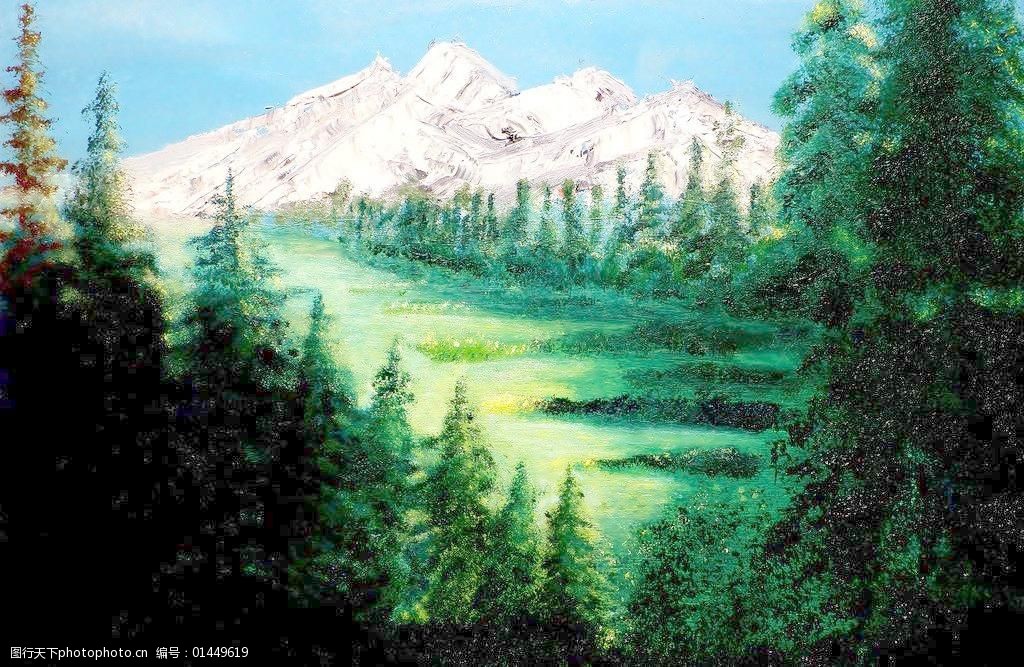 油画雪山图片