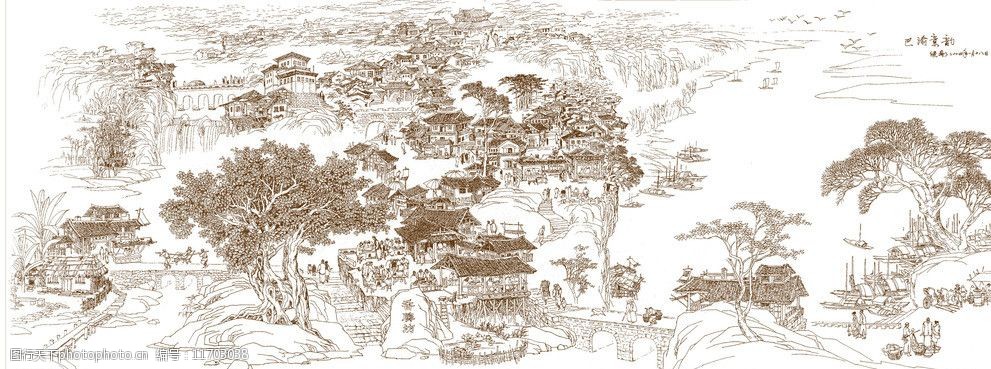 山水风景白描图片