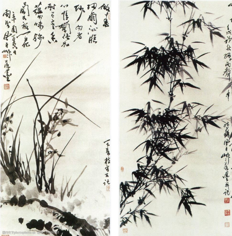 蒋风白兰花墨竹图图片