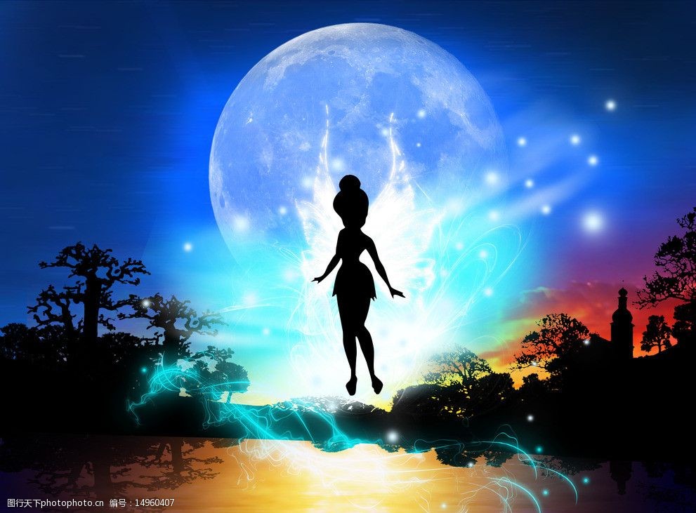 关键词:梦幻的夜精灵 梦幻背景 月亮 精灵 大树 城堡 星光 光线 大海