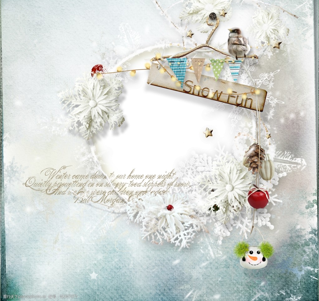 雪花相框相片背景模板图片