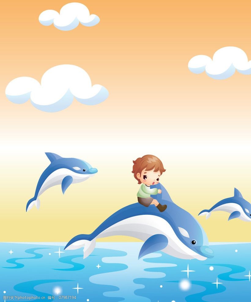 骑海豚的男孩图片