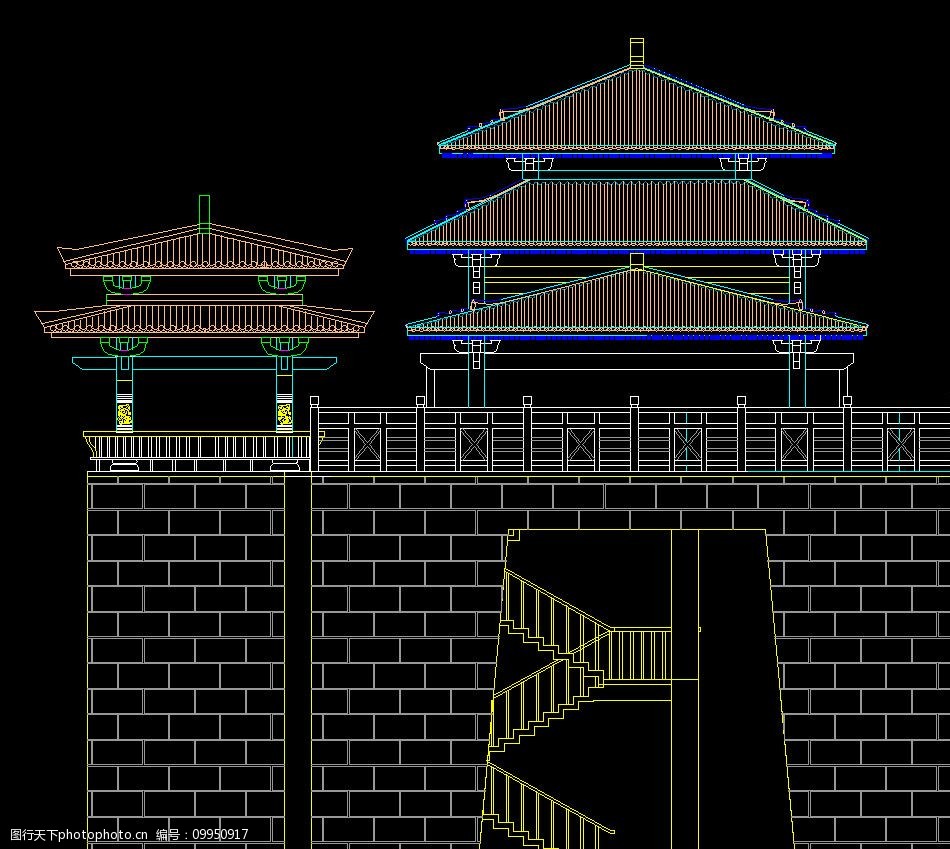 古城门建筑施工图城门侧立面图片