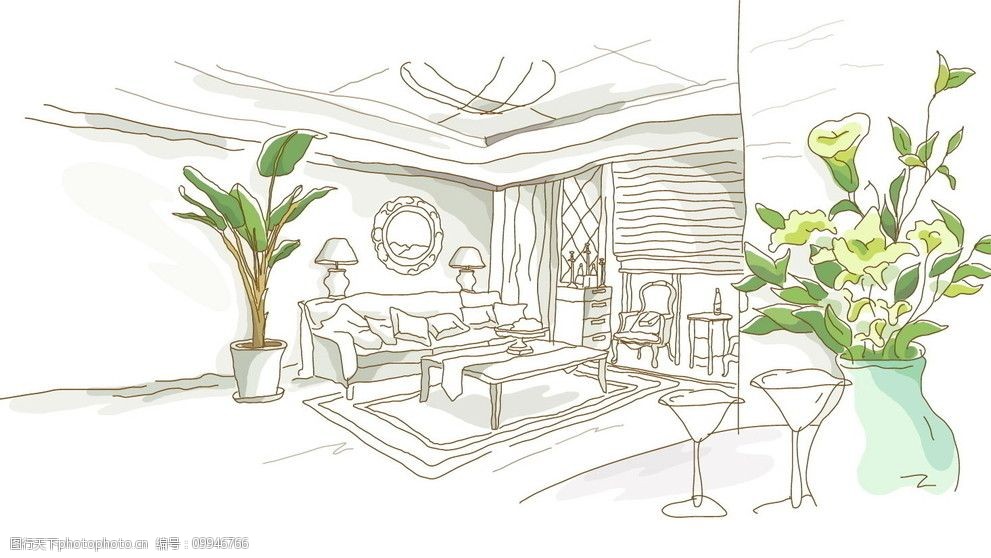 手绘室内客厅图片