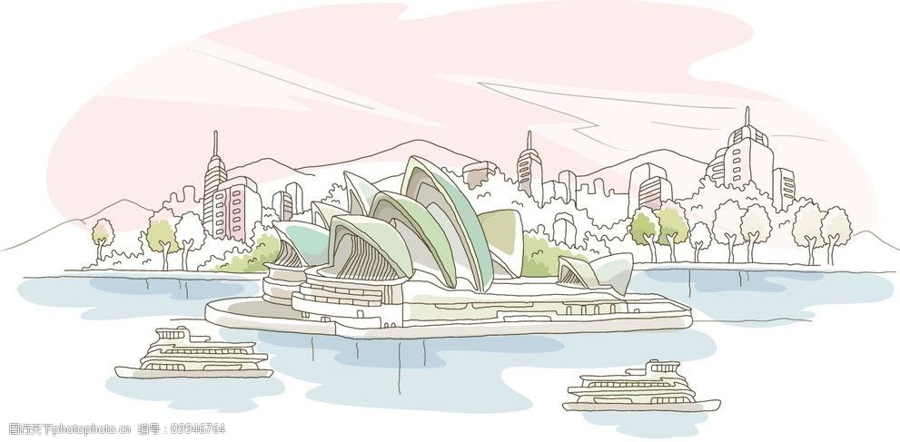 手绘悉尼海滨城市景观图片