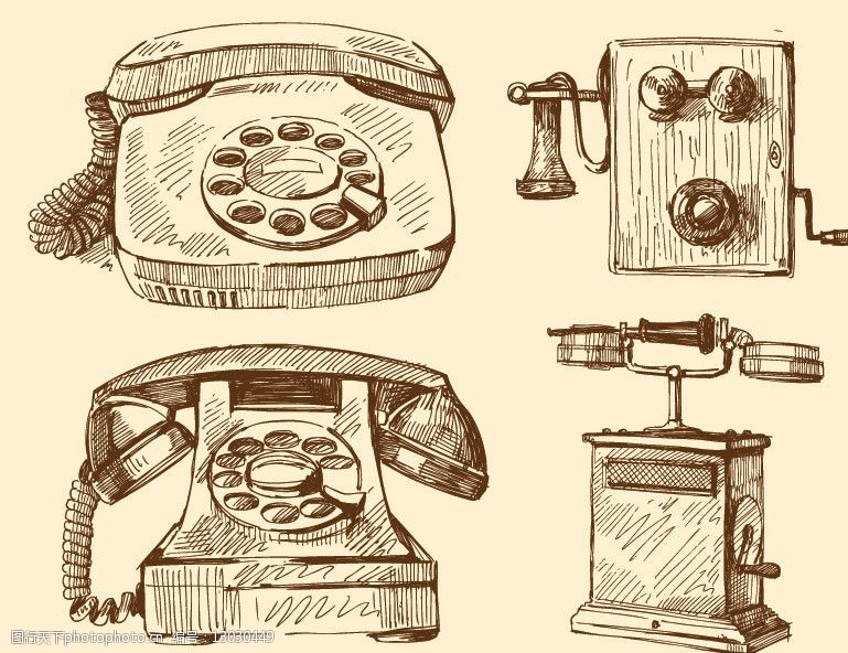 古董电话线描画图片