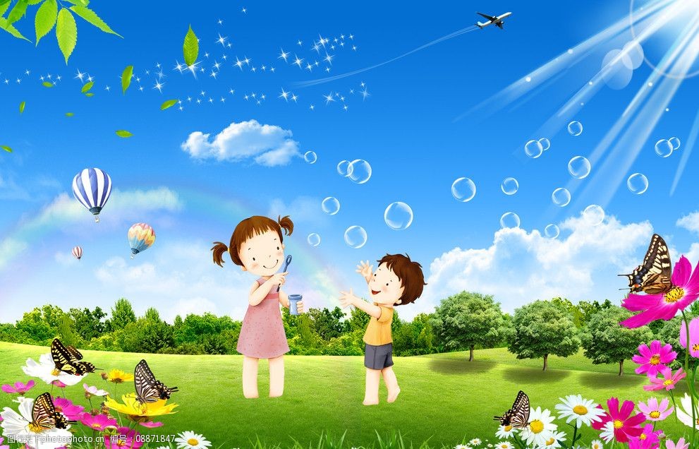 草地上的童真图片