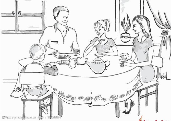 手绘幸福的一家人图片