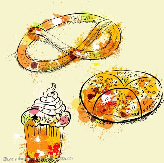 涂鸦 草图 绘画 点心 面包 冰激淋 矢量素材 eps 餐饮美食 生活百科