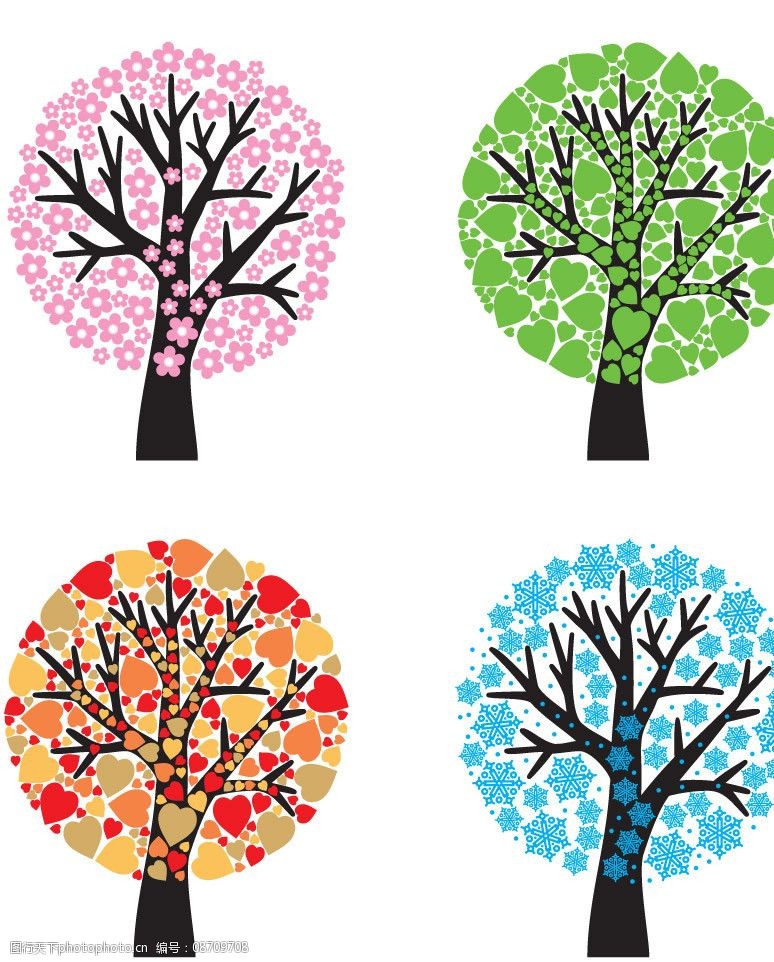 四季梦幻花纹树木图片
