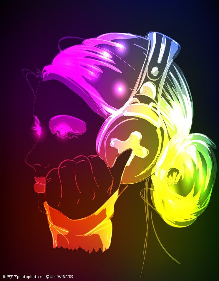 动感光线听音乐的美女图片