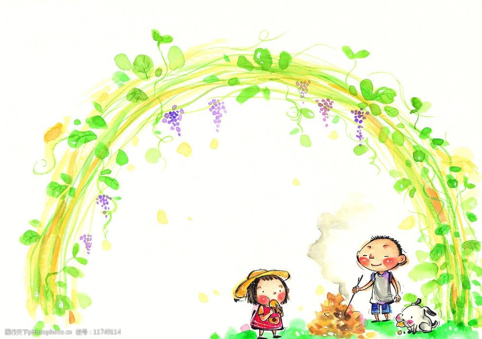 水彩画童年图片