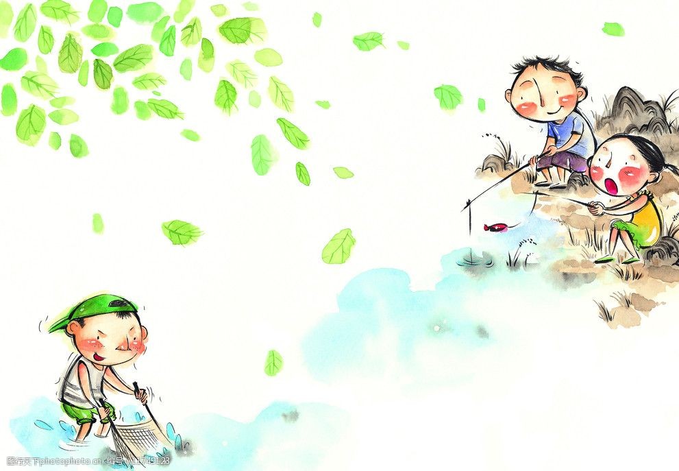 水彩画童年图片