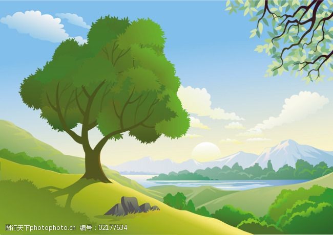 树为主题的风景画图片图片