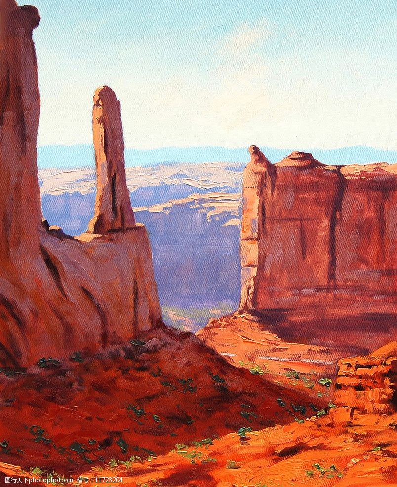 油画峡谷景观图片