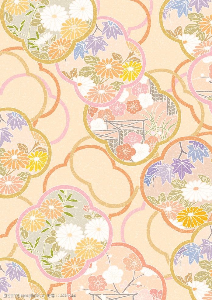 日式淡黄植物花卉底纹图片