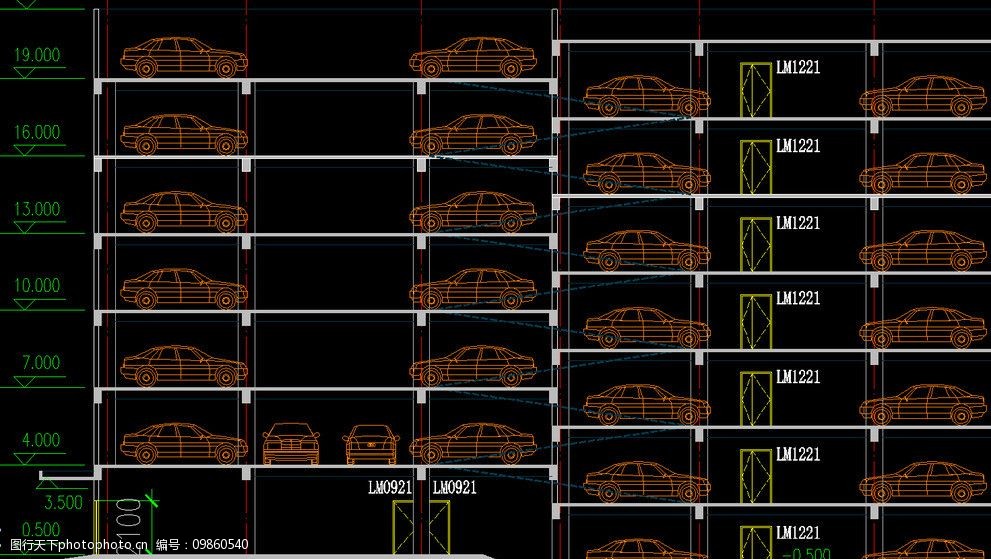 室内停车库剖面图图片
