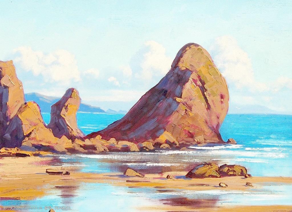 油画海岸岩石图片