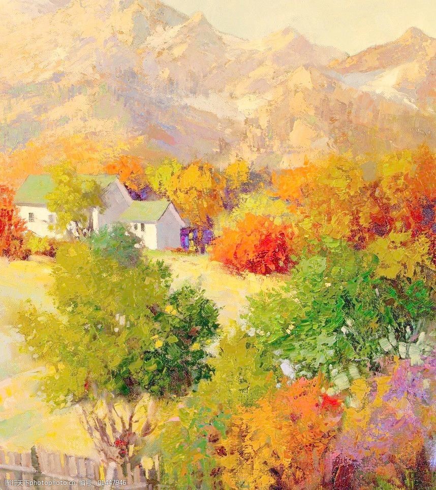 秋天的山村克利油画图片