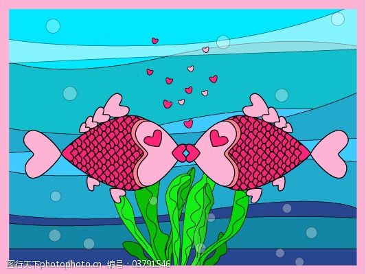 矢量素材浪漫可爱卡通接吻鱼