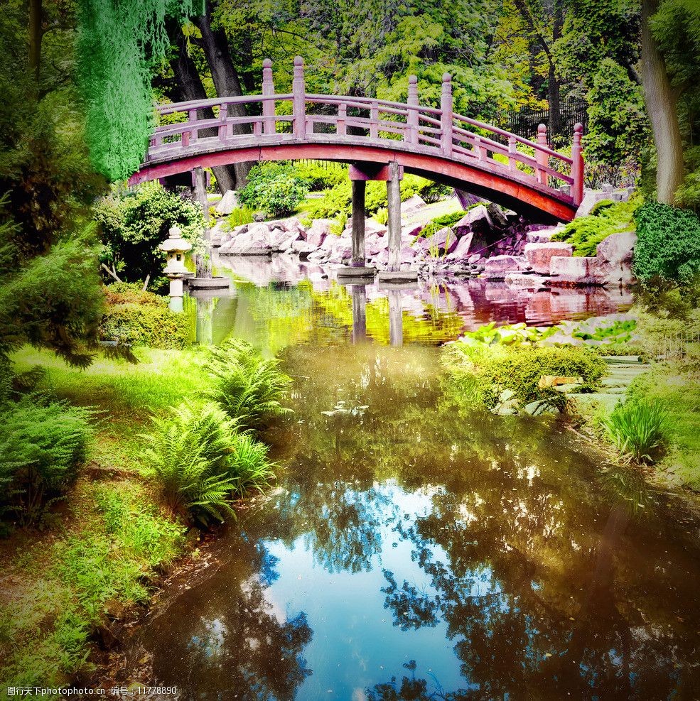 公园秋景小桥图片