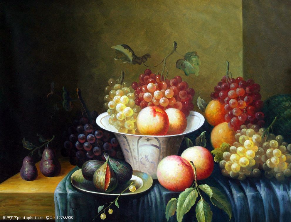 手绘欧式古典静物水果油画图片